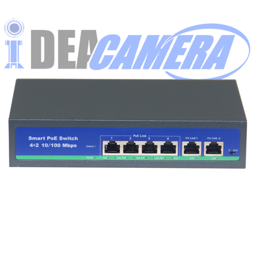 PoE Switch, 4CH 10/100Mbps PoE Switch for 4pcs IPC,2pcs RJ45 Ports,Internal Power Supply