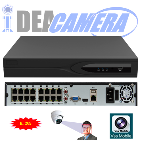 32CH H.265 HD NVR with 16ch POE,VSS Mobile App,Support face detection,Support 4K Video Output