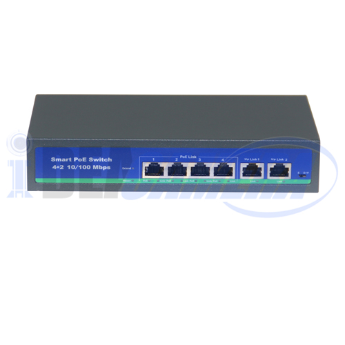 4CH Active 4+2 10/100M POE Switch, Support 4pcs IPC and Power Supply by POE port, External Power.